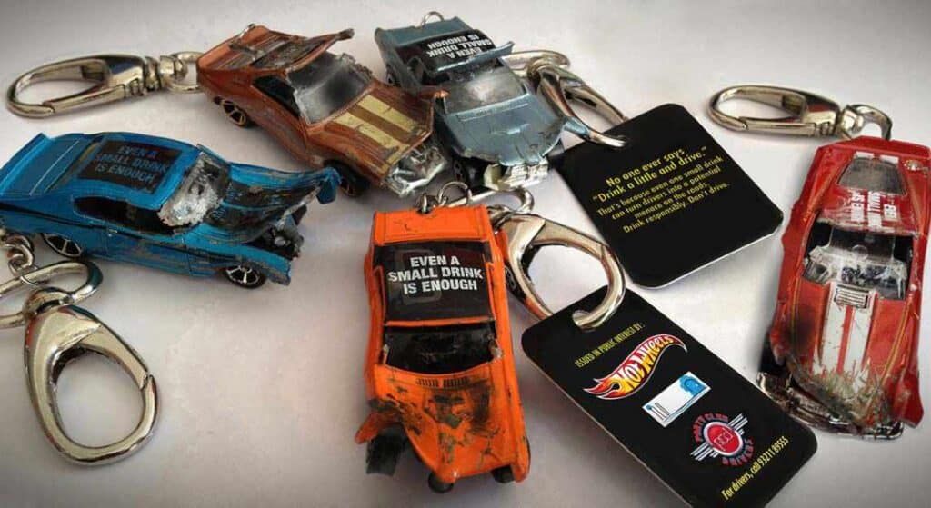 Hot Wheels Anti-Drunk Driving Message via Keychain