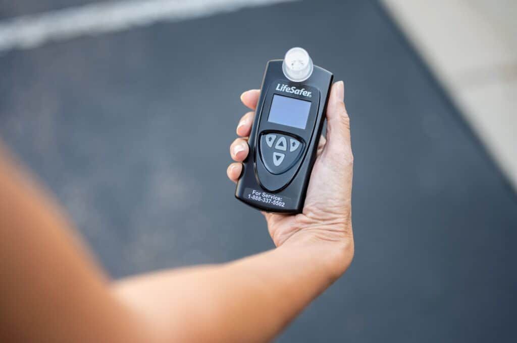  Close up of the Lifesafer Ignition interlock device, showcasing the smallest and easiest to use device on the market. 