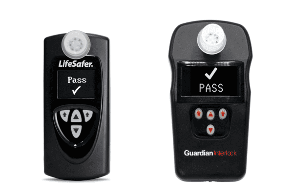 Side-by-side comparison image of LifeSafer and Guardian Ignition Interlock Devices, highlighting their size, design, and user-friendly interfaces.